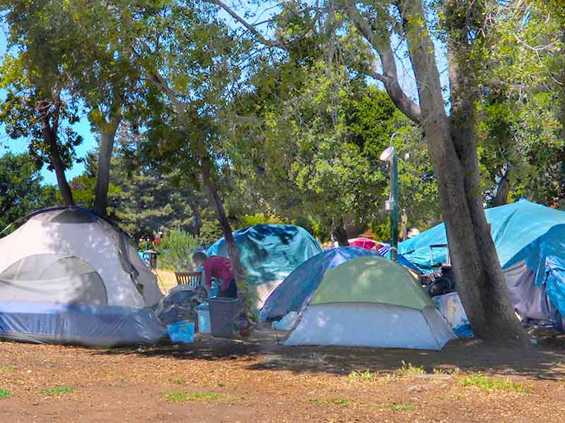 group of tents of homeless people